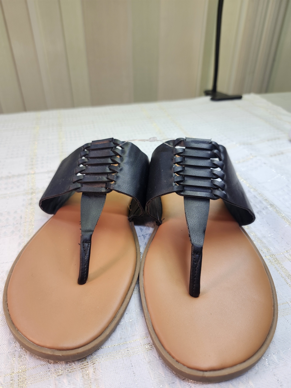 Women's Black Woven Thong Sandals